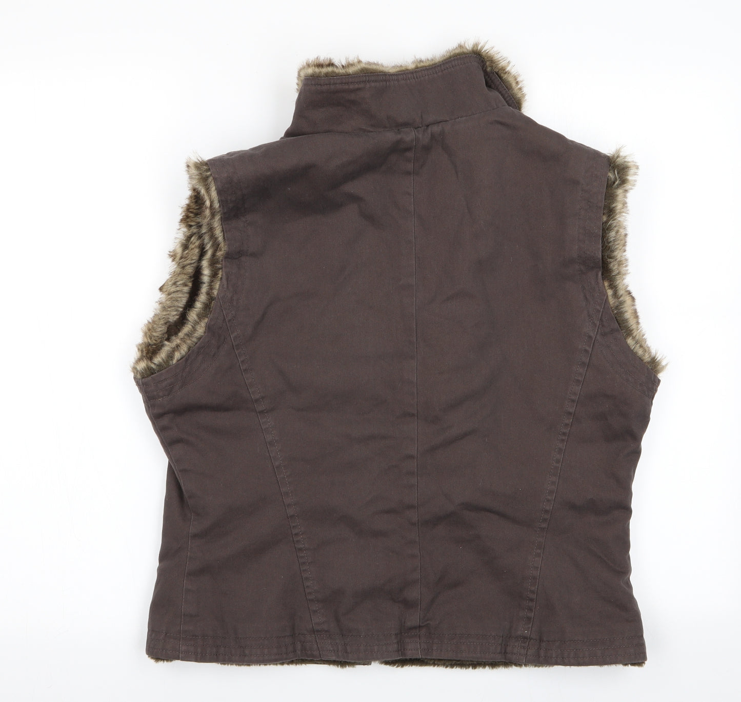 Principles Womens Brown   Gilet Waistcoat Size 14  - Faux Fur Trim - Fleece Lined