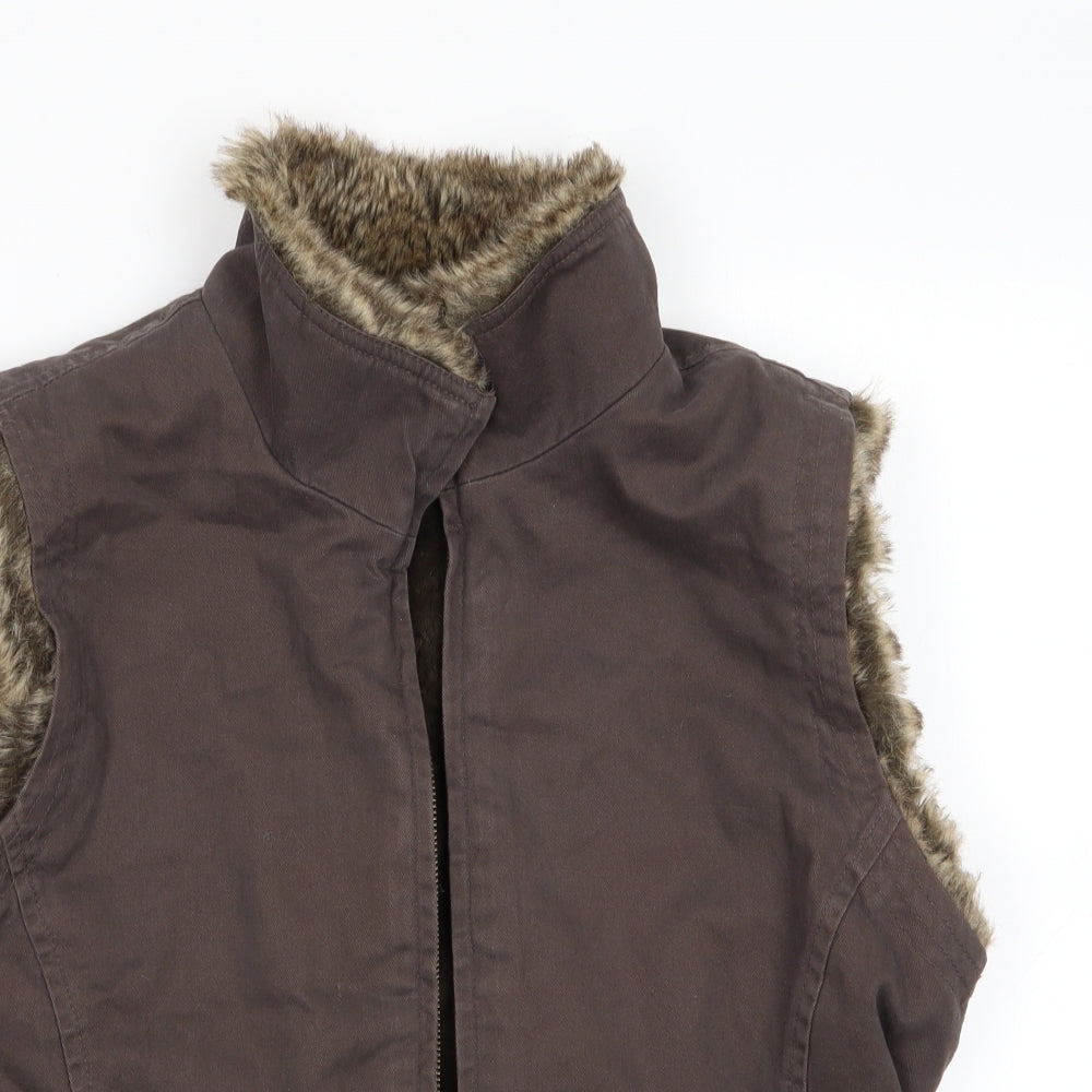 Principles Womens Brown   Gilet Waistcoat Size 14  - Faux Fur Trim - Fleece Lined