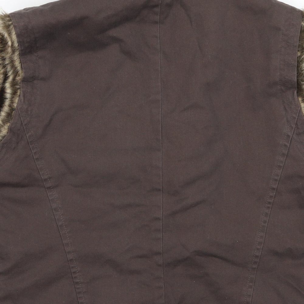Principles Womens Brown   Gilet Waistcoat Size 14  - Faux Fur Trim - Fleece Lined