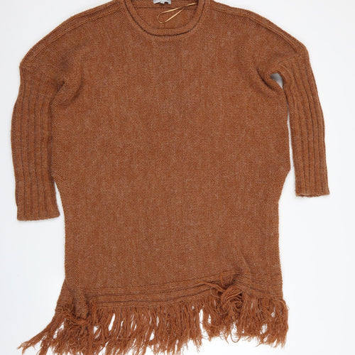 Stitch & Pieces Womens Brown   Pullover Jumper Size 8  - Longline Split Sides Jumper
