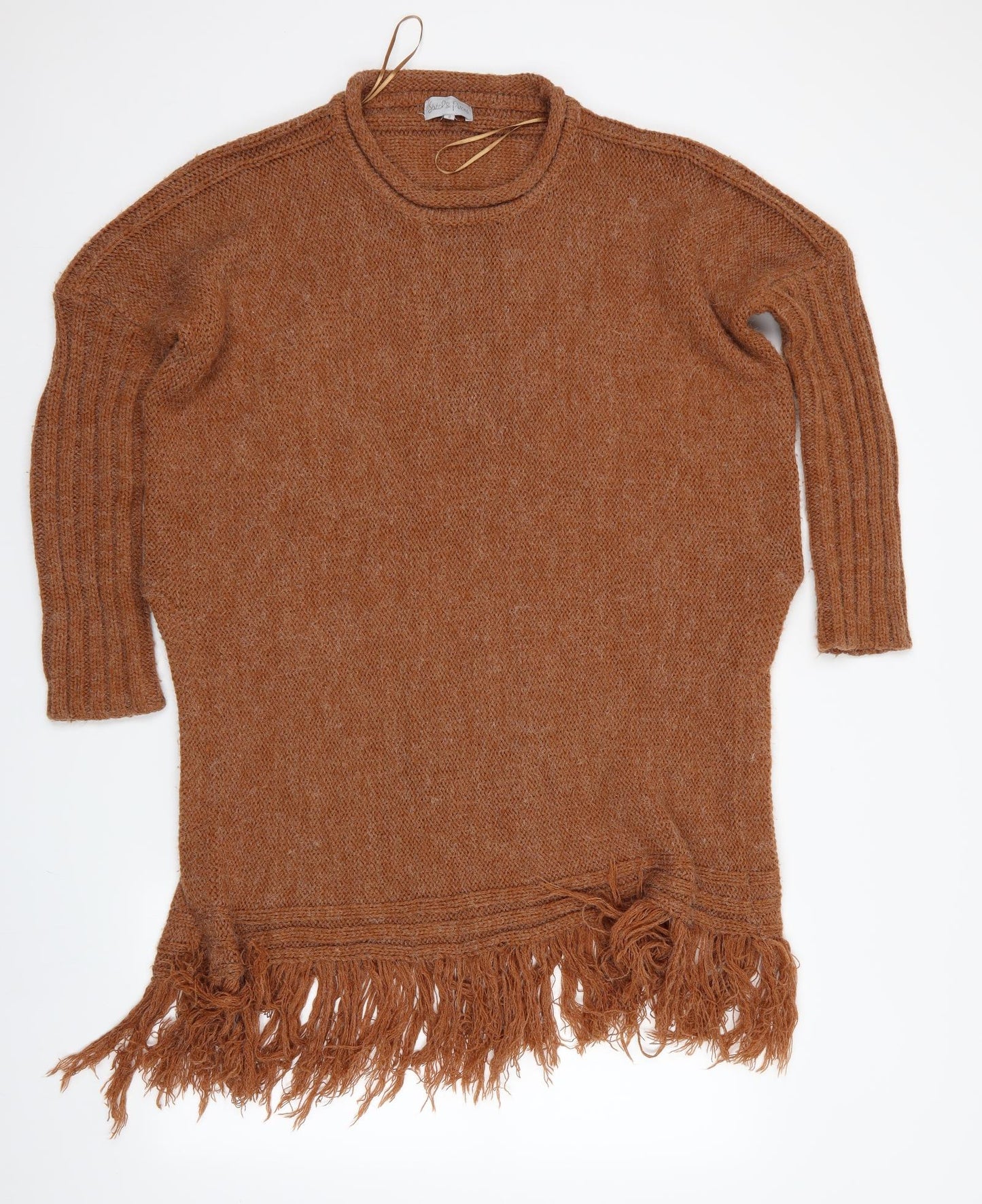 Stitch & Pieces Womens Brown   Pullover Jumper Size 8  - Longline Split Sides Jumper