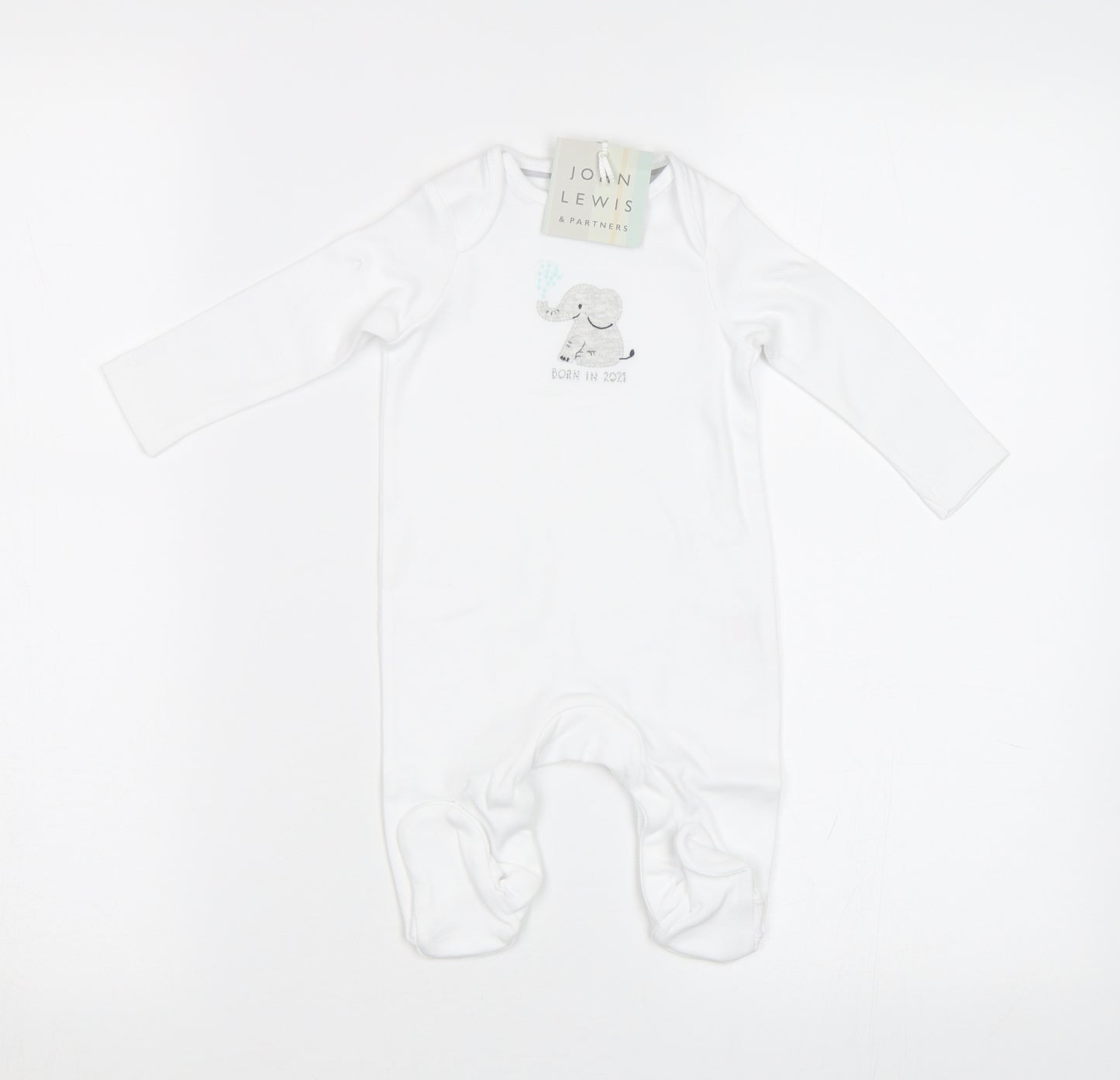 John Lewis Baby White   Babygrow One-Piece Size 0-3 Months