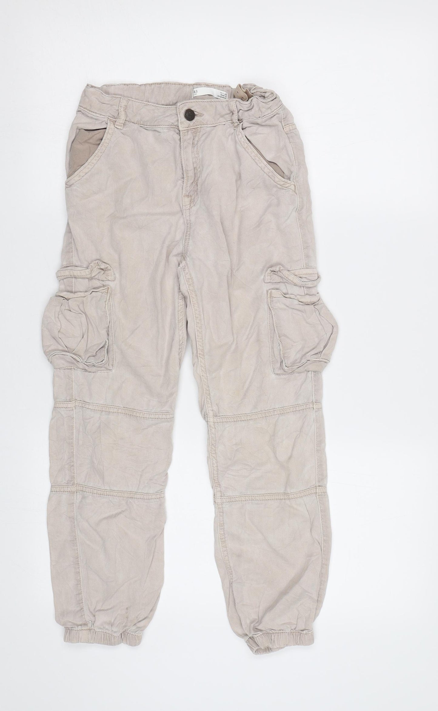 M&S Girls Beige   Cargo Trousers Size 10-11 Years