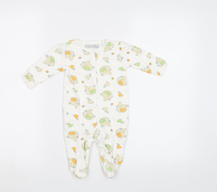 Bonjour Bebe Baby White Geometric Babygrow One-Piece Size 3-6 Months - Elephant