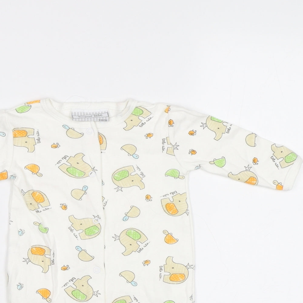 Bonjour Bebe Baby White Geometric  Babygrow One-Piece Size 3-6 Months  - Elephant