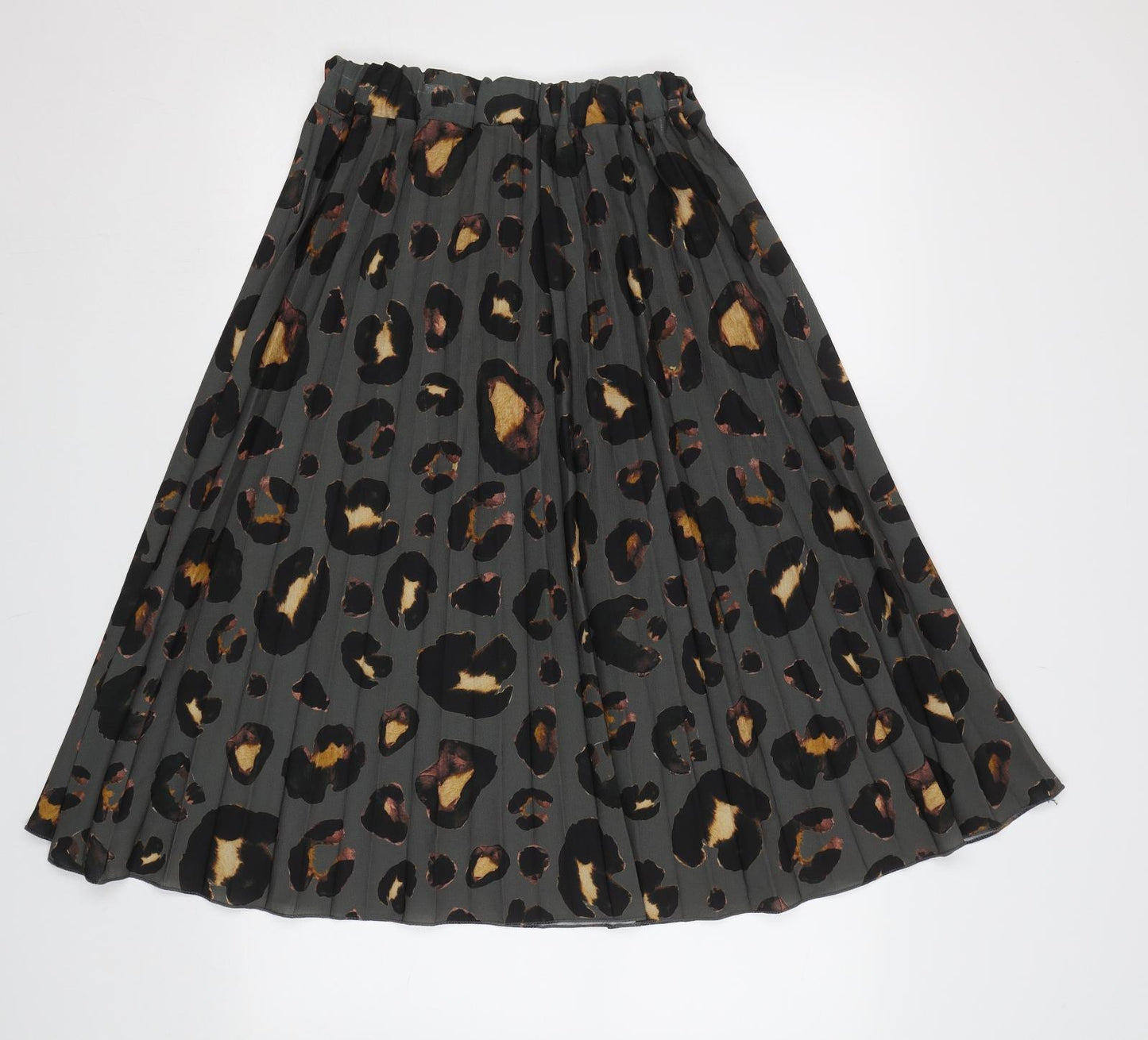 Boohoo Womens Green Animal Print  Pleated Skirt Size 12  - Elastic Waist Band