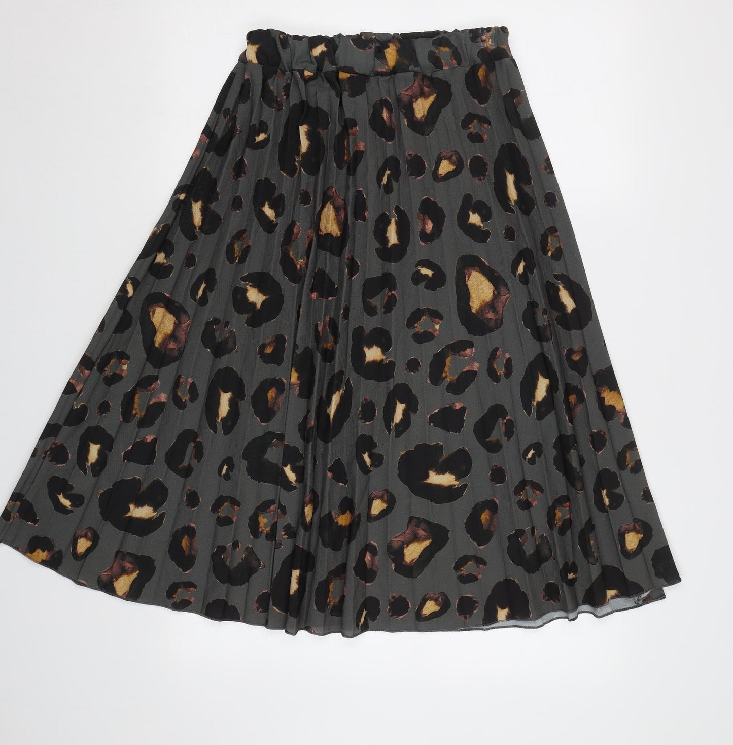 Boohoo Womens Green Animal Print  Pleated Skirt Size 12  - Elastic Waist Band