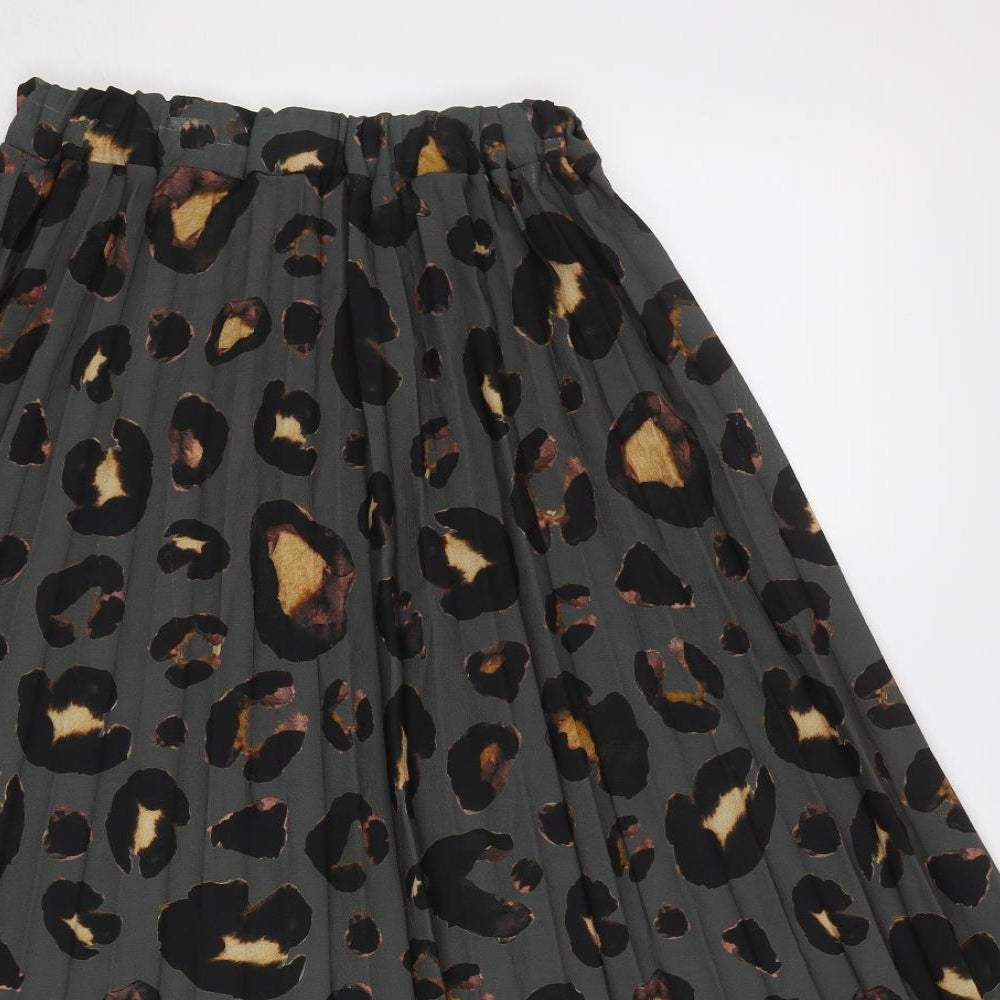 Boohoo Womens Green Animal Print  Pleated Skirt Size 12  - Elastic Waist Band