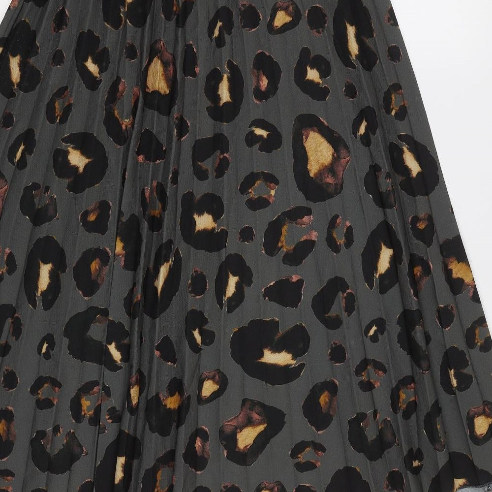 Boohoo Womens Green Animal Print  Pleated Skirt Size 12  - Elastic Waist Band