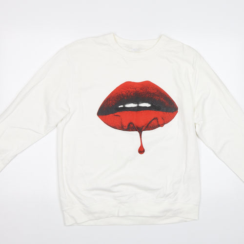 Preworn Womens White   Pullover Sweatshirt Size M  - Lips