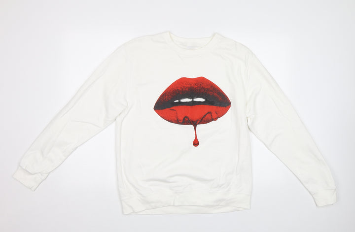 Preworn Womens White   Pullover Sweatshirt Size M  - Lips