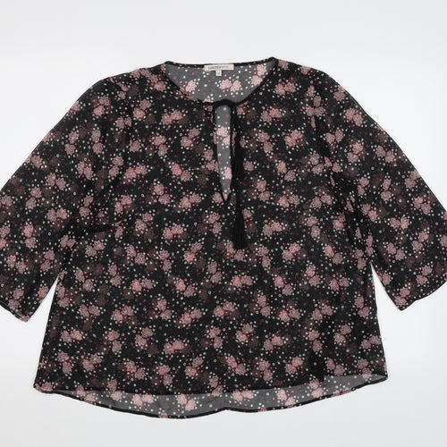 Limited Edition Womens Black Floral Chiffon Basic Blouse Size 12  - See Through