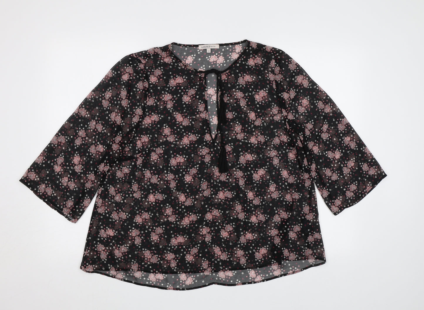 Limited Edition Womens Black Floral Chiffon Basic Blouse Size 12  - See Through