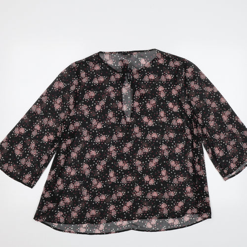 Limited Edition Womens Black Floral Chiffon Basic Blouse Size 12  - See Through