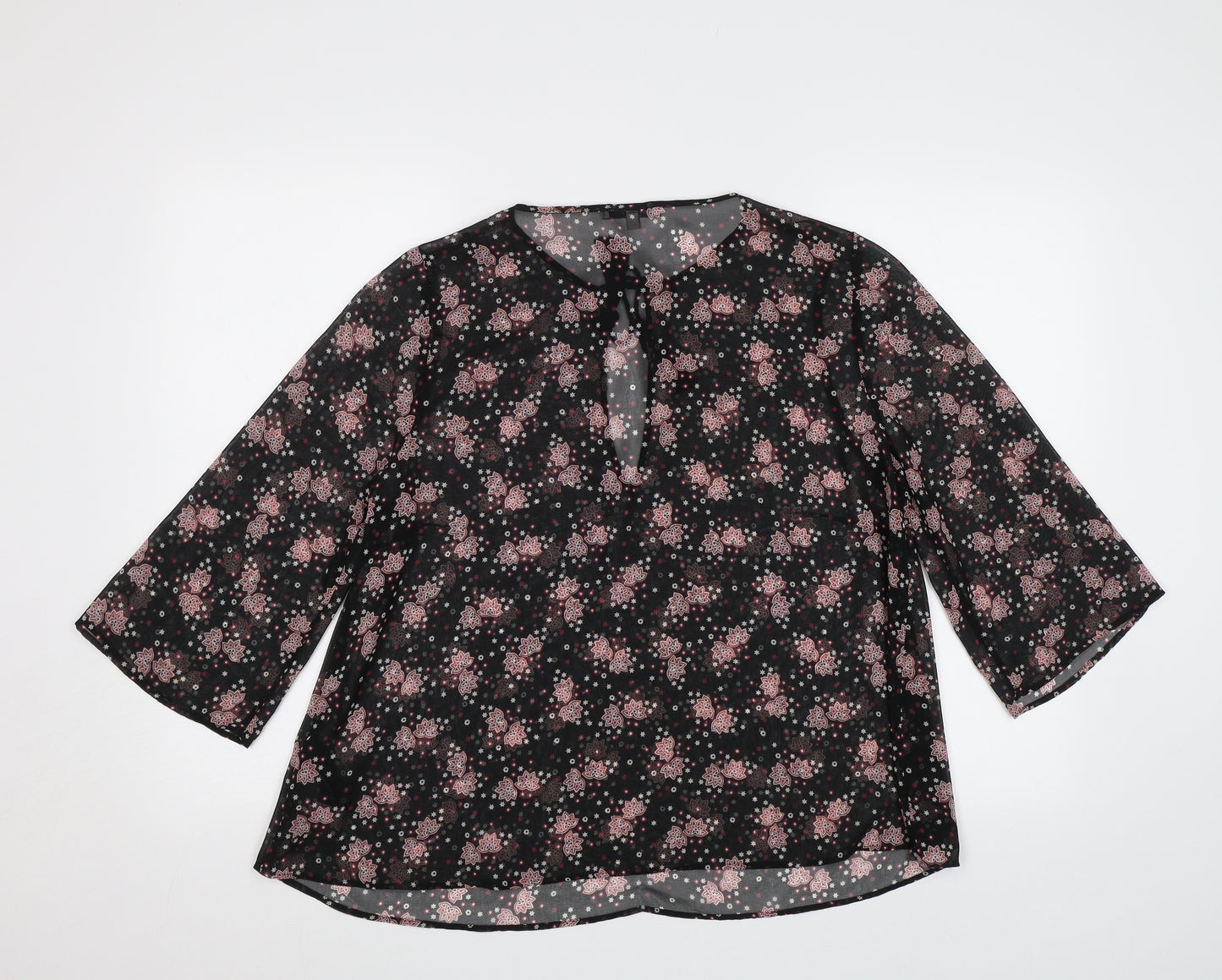 Limited Edition Womens Black Floral Chiffon Basic Blouse Size 12  - See Through
