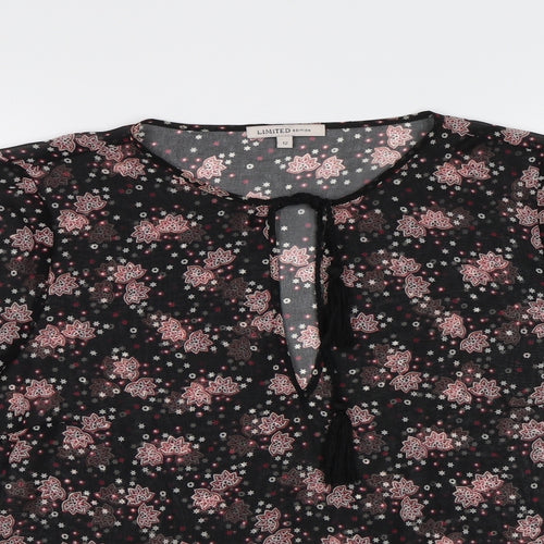 Limited Edition Womens Black Floral Chiffon Basic Blouse Size 12  - See Through