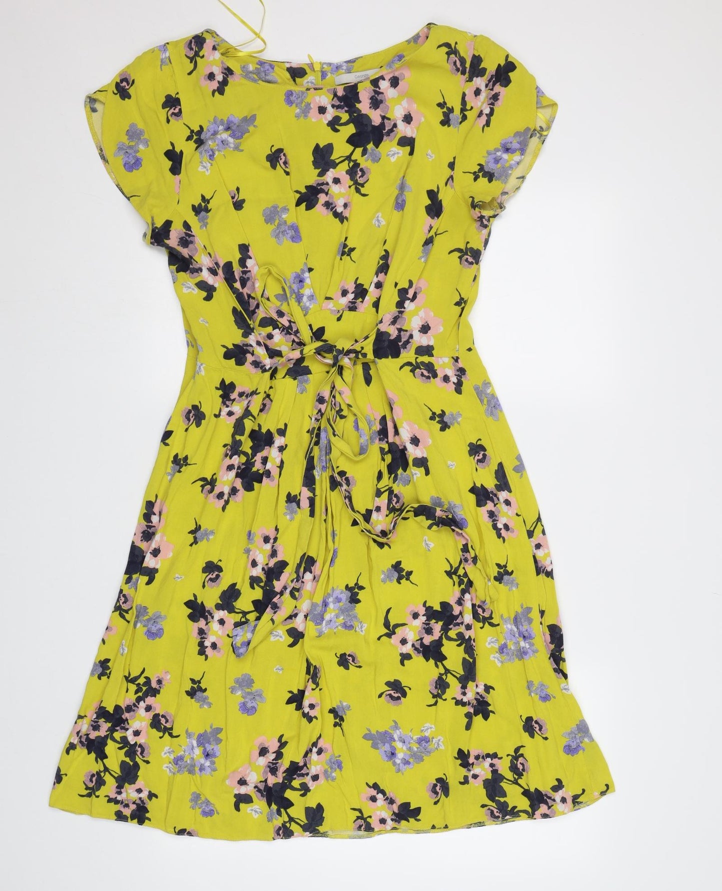 George Womens Yellow Floral  Fit & Flare  Size M