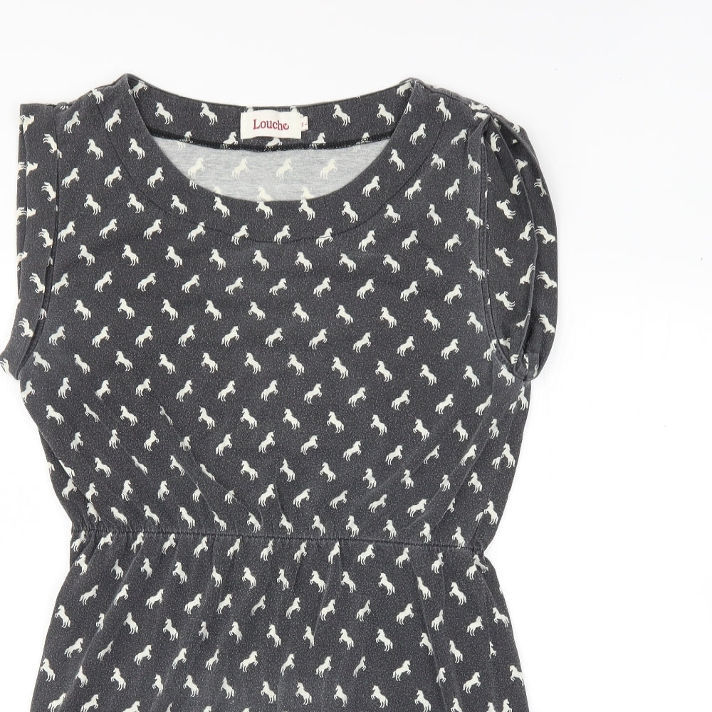 Louche Womens Grey Animal Print  A-Line  Size 14