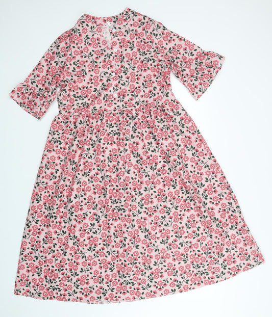 Front view of Preworn women’s pink floral a-line