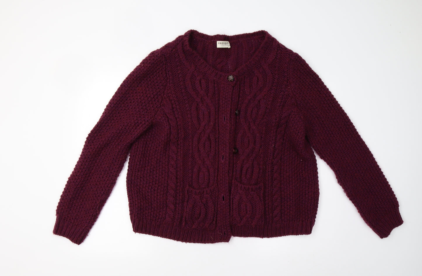 M&S Womens Red  Knit Cardigan Jumper Size 16