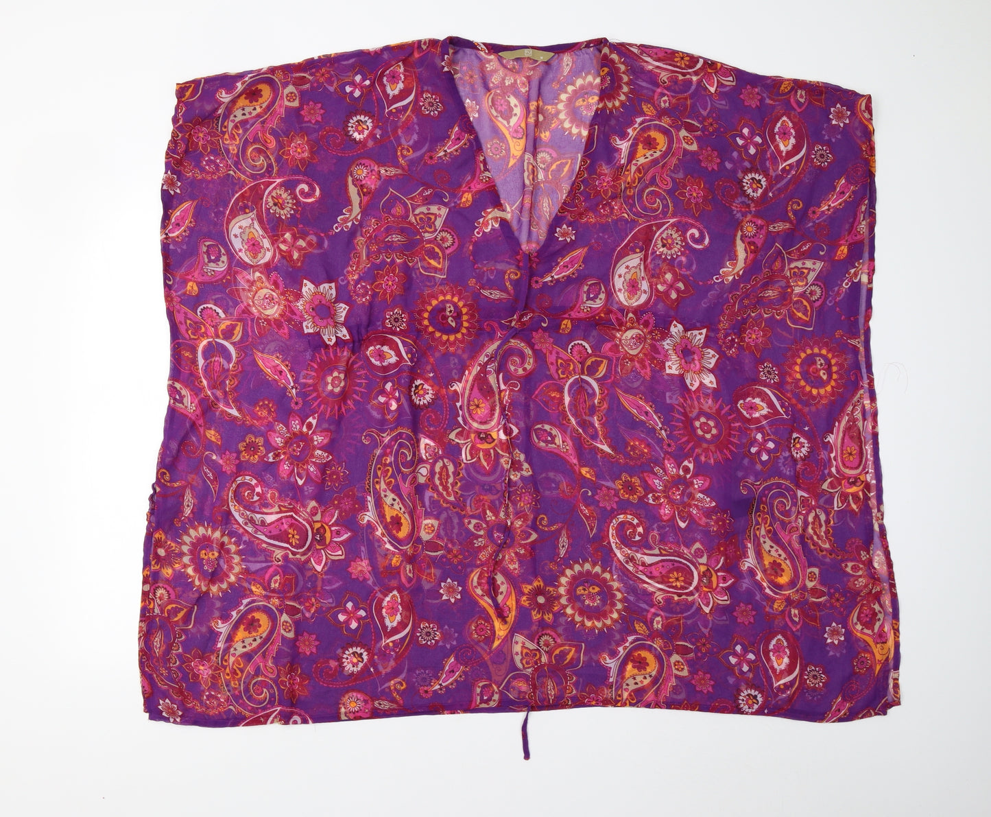 TU Womens Purple Floral Chiffon Kimono Blouse Size M  - Draw String Waist
