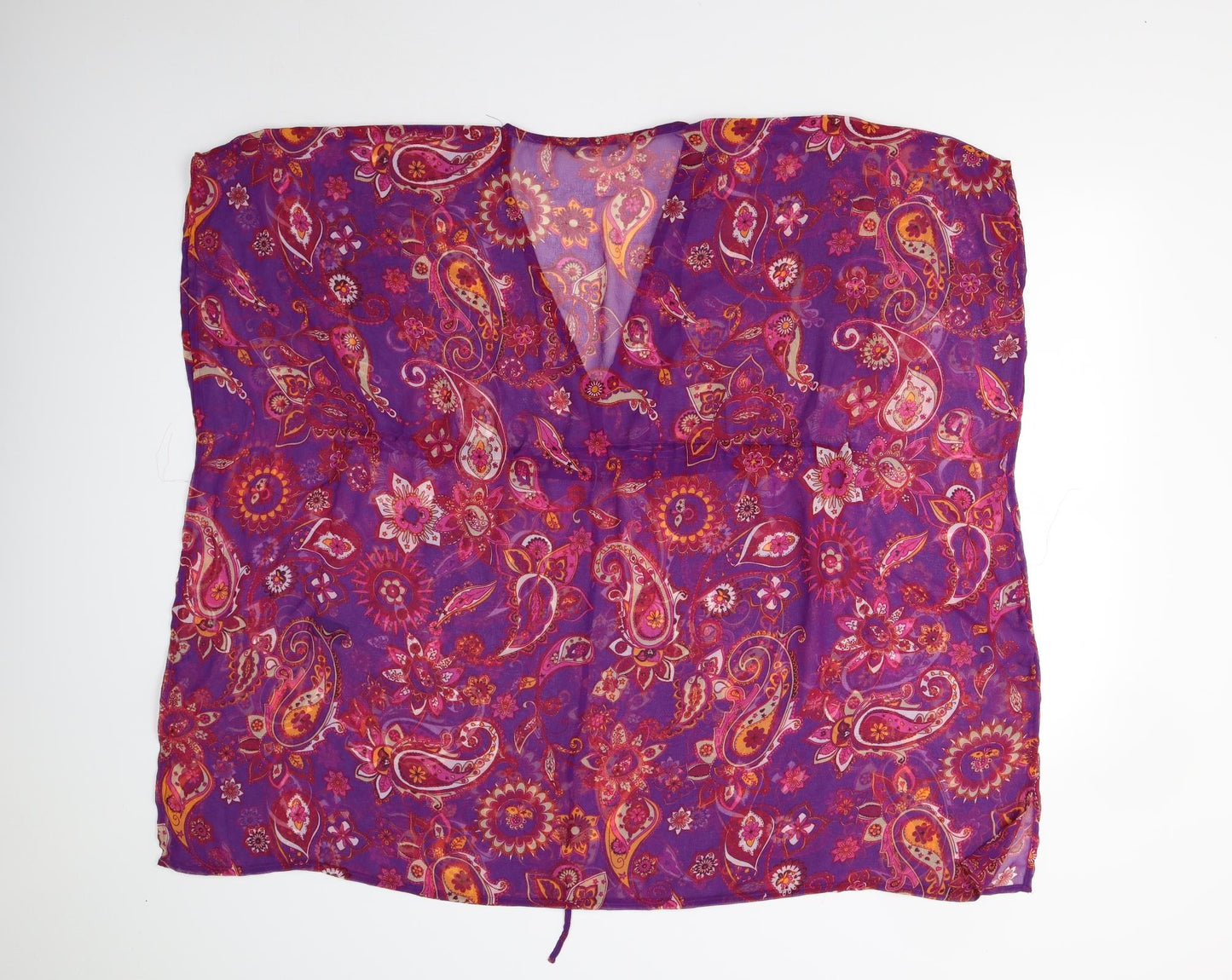 TU Womens Purple Floral Chiffon Kimono Blouse Size M  - Draw String Waist