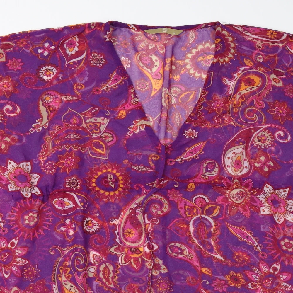 TU Womens Purple Floral Chiffon Kimono Blouse Size M  - Draw String Waist