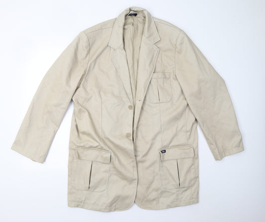 Front view of Cotton Traders men’s beige overcoat coat, size 46