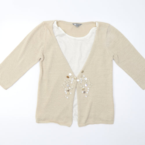Mia Moda Womens Beige  Knit Pullover Jumper Size S