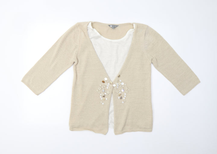 Mia Moda Womens Beige Knit Pullover Jumper Size S