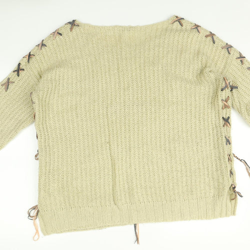 Miss Selfridge Womens Beige Striped  Pullover Jumper Size 14