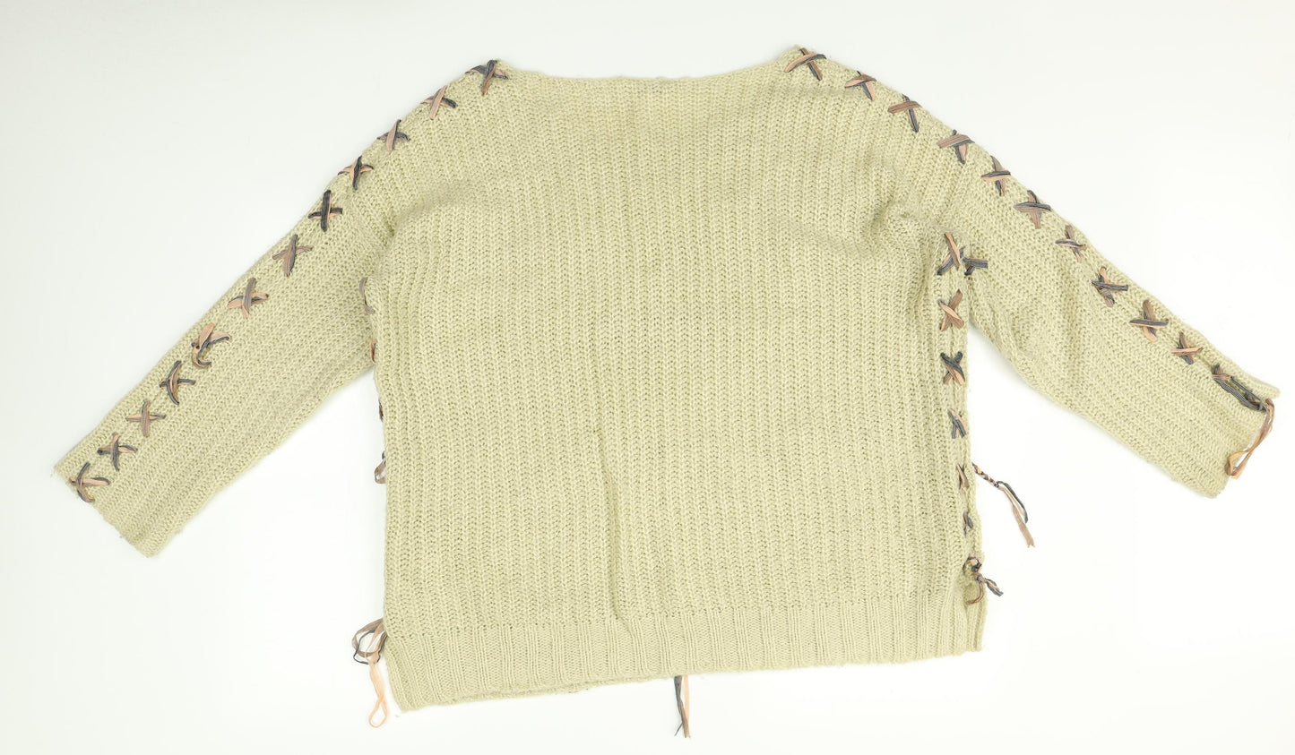 Miss Selfridge Womens Beige Striped  Pullover Jumper Size 14