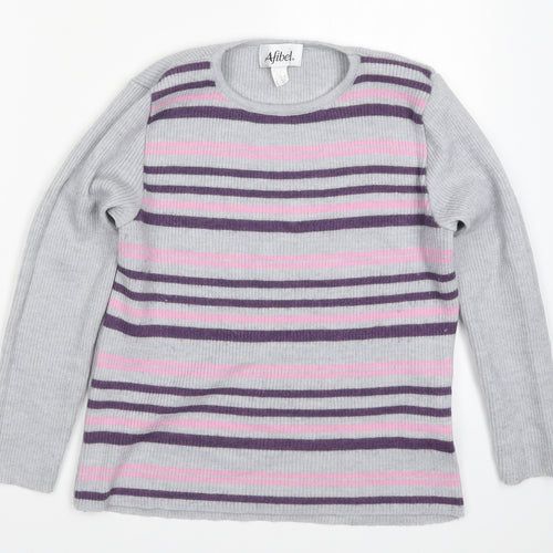 Afibel Womens Grey Striped Knit Pullover Jumper Size 14  - Purple
