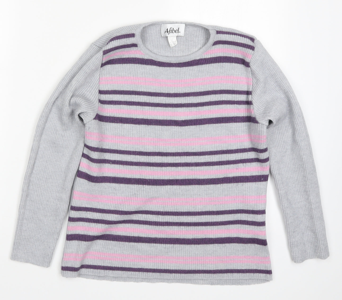 Afibel Womens Grey Striped Knit Pullover Jumper Size 14  - Purple