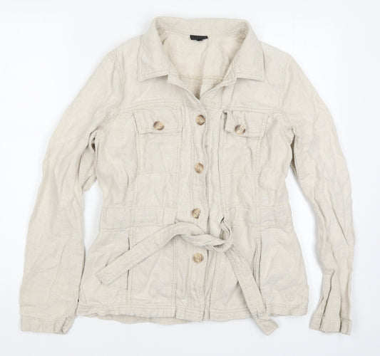 Front view of HIJKL women’s beige jacket, size UK 12