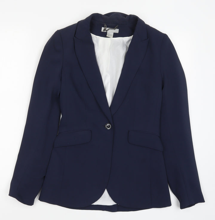 H&M Womens Blue Jacket Suit Jacket Size 6