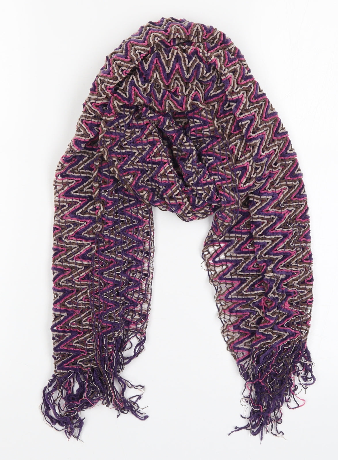 Preworn Womens Purple Geometric Knit  Scarf   - Zig Zag