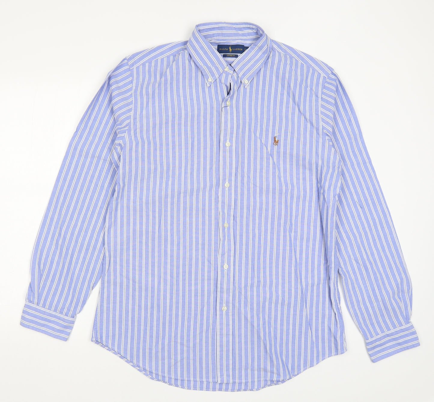 Ralph Lauren Mens Blue Striped   Dress Shirt Size L
