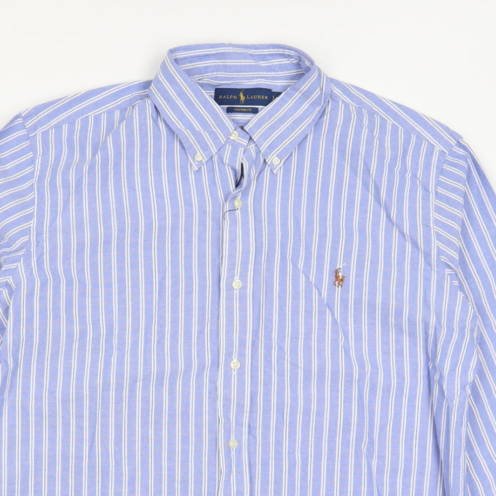 Ralph Lauren Mens Blue Striped   Dress Shirt Size L