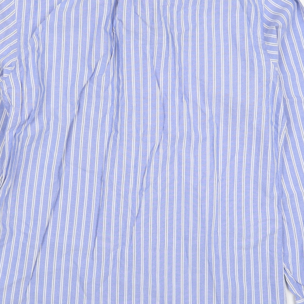Ralph Lauren Mens Blue Striped   Dress Shirt Size L