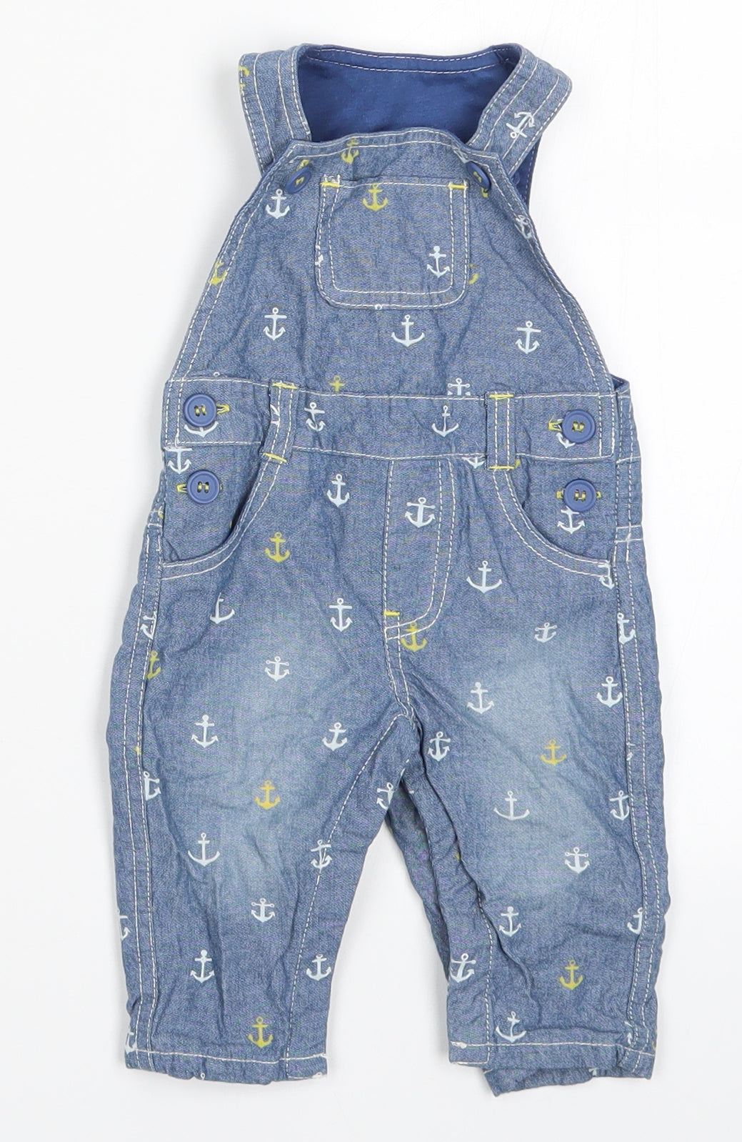 Mini Club Boys Blue Geometric Denim Dungaree One-Piece Size 0-3 Months  - Anchors