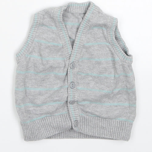 Matalan Boys Grey Striped Knit Cardigan Jumper Size 3-6 Months