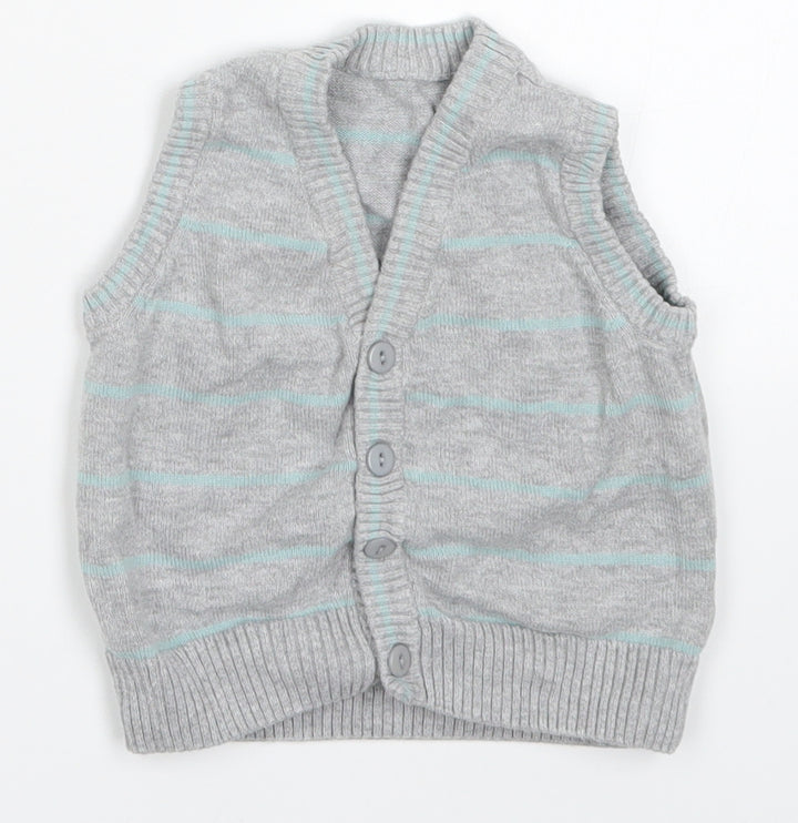 Matalan Boys Grey Striped Knit Cardigan Jumper Size 3-6 Months