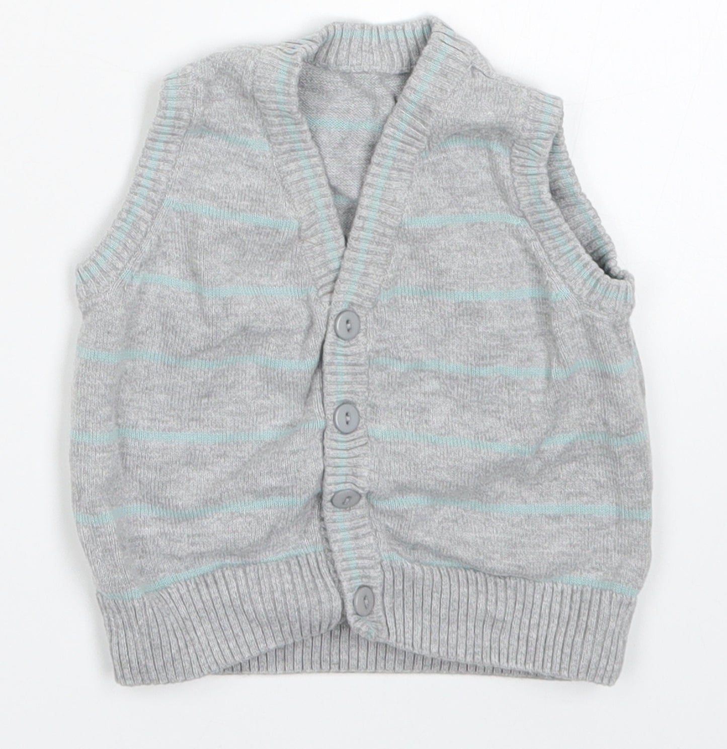 Matalan Boys Grey Striped Knit Cardigan Jumper Size 3-6 Months