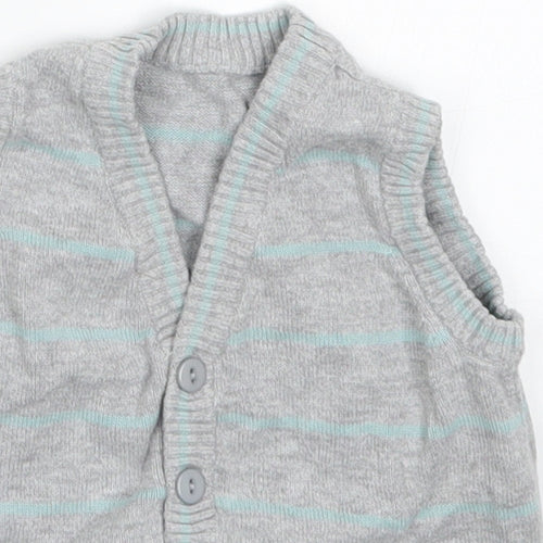 Matalan Boys Grey Striped Knit Cardigan Jumper Size 3-6 Months