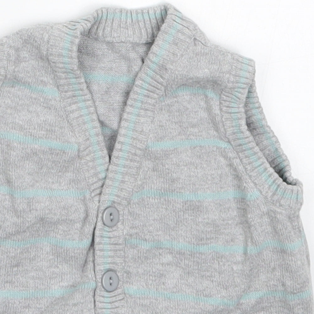 Matalan Boys Grey Striped Knit Cardigan Jumper Size 3-6 Months