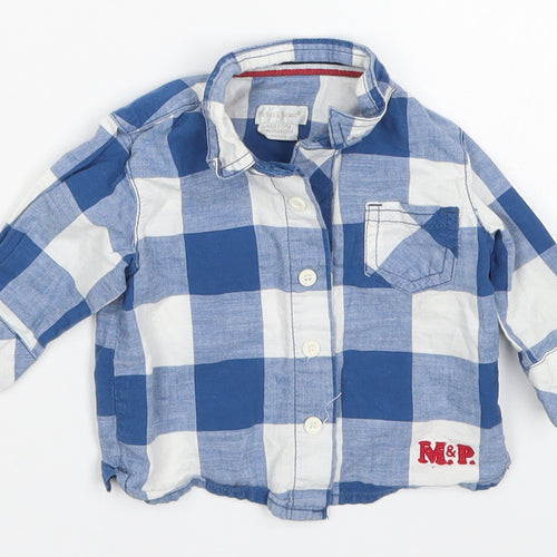 mamas & papas Boys Blue Check  Basic Button-Up Size Newborn
