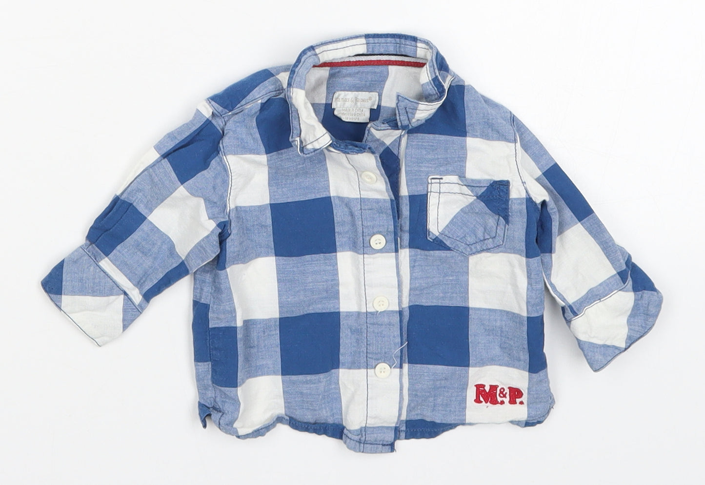 mamas & papas Boys Blue Check  Basic Button-Up Size Newborn