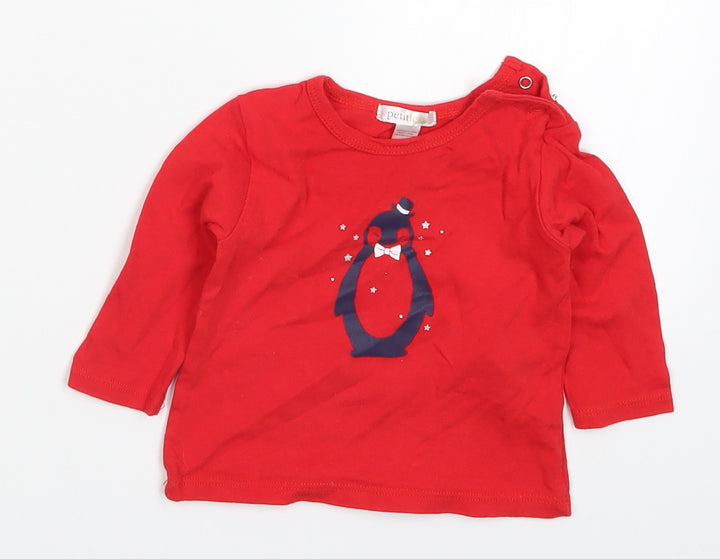 Petit Lem Boys Red Basic T-Shirt Size 3-6 Months - Penguin