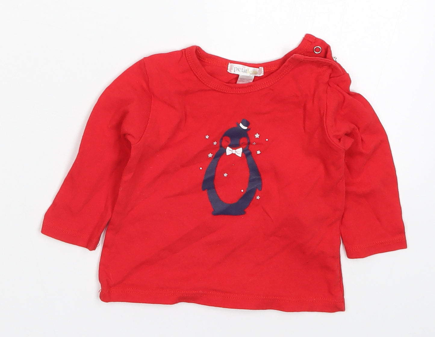 Petit Lem Boys Red   Basic T-Shirt Size 3-6 Months  - Penguin